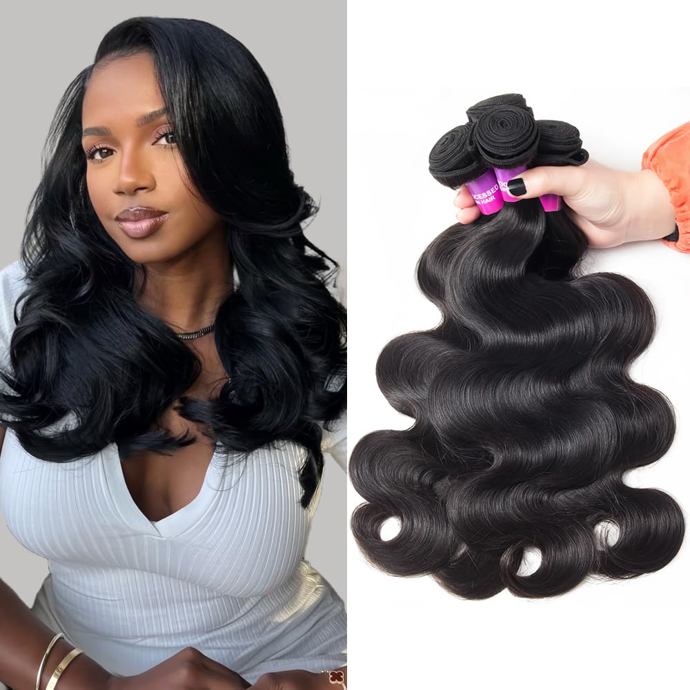 12A Human Hair Bundles 400g Body Wave Bundles Human Hair Extensions 12 14 16 18 Inch Brazilian Virgin Body Wave 4 Pieces Deals Unprocessed Brazilian Quick Weave Extensions Natural Black