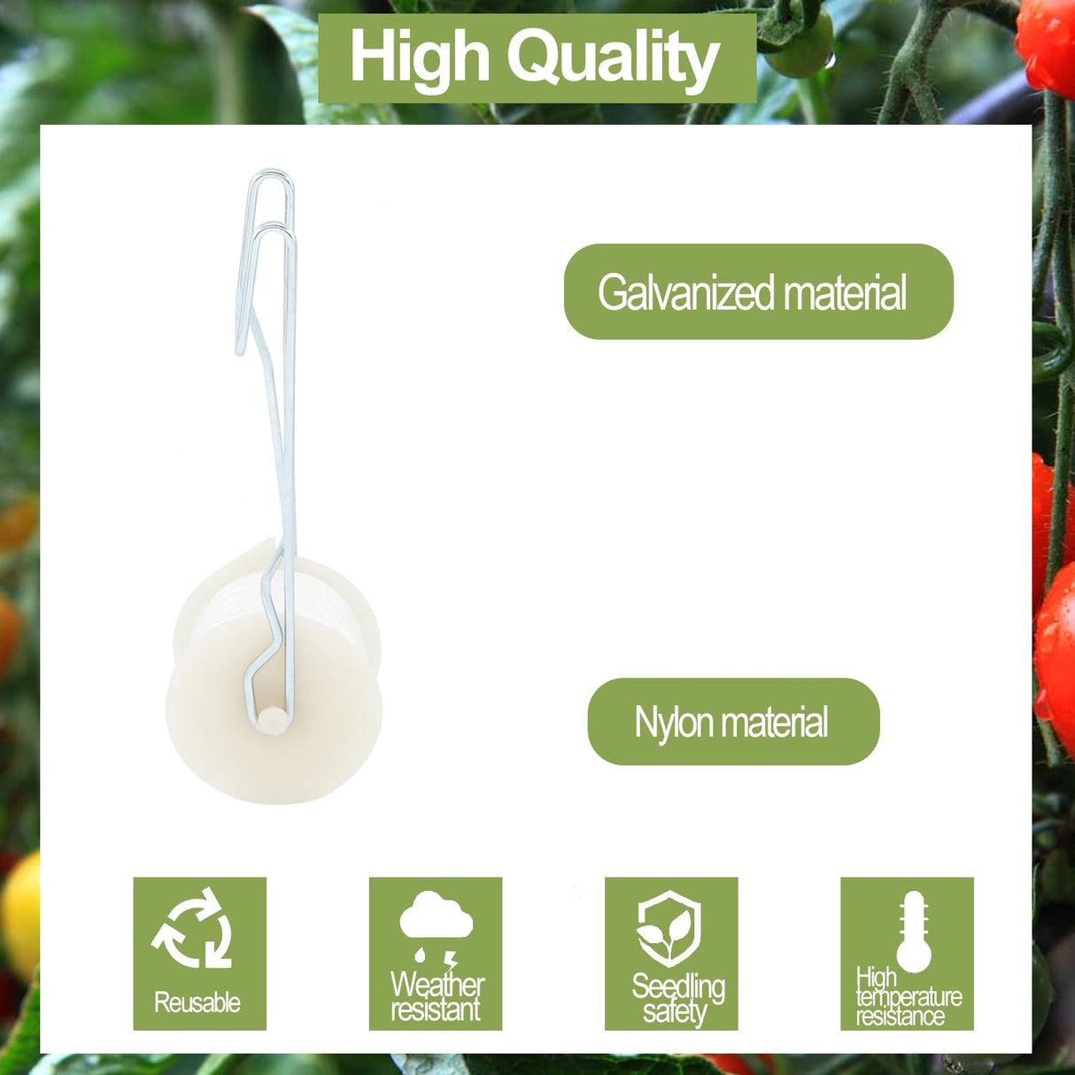 Pemaly 40 Pack Tomato Roller Hooks with 49.2FT String, Greenhouse Trellising Kit for Tomato,Plant, Greenhouse,Flower Vine Twine Crop Trellis Kit Plant Roller Trellis Hook