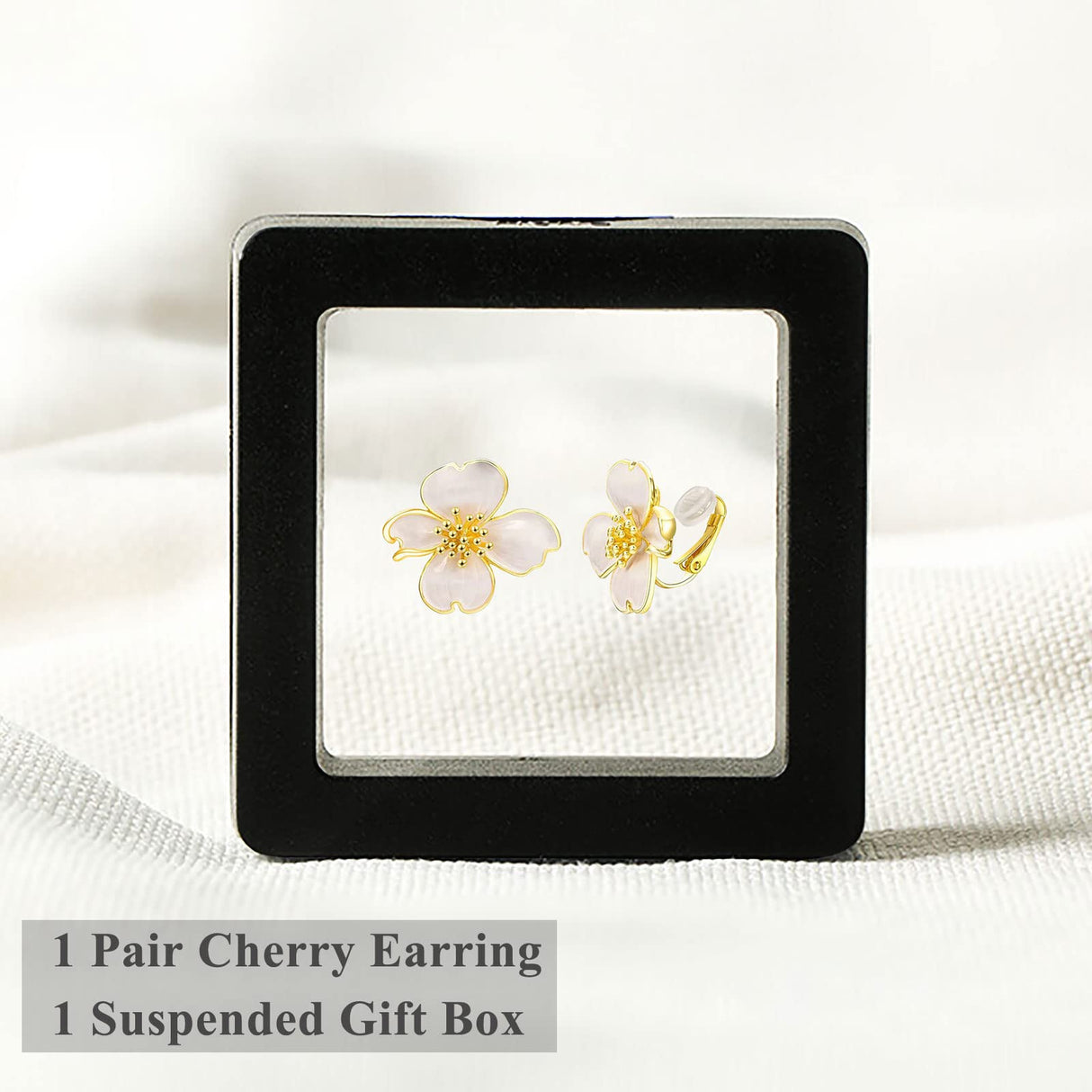 NUOKUN Clip on Earrings Women, 14K Gold Plated Earrings for Sensitive Ears, Fashion Women's Earrings Jewelry Birthday Gift for Wife Grandma Daughter on Christmas Thanksgiving (Sakura Cream Enamel Earrings)