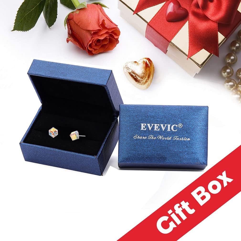 EVEVIC Austrian Crystal Cube Stud Earrings for Women
