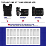 Adjustable Weighted Vest Set with Arm Weights and Leg Weights, Weight Training Workout Set, Weights Jacket & Wrist Weights & Ankle Weights (Including Weights: 50 Steel Plates)