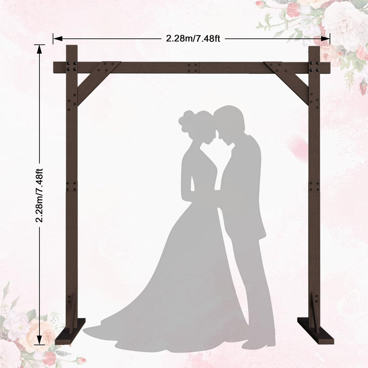 Chamvis 7.48FT Wooden Wedding Arch Frame, Wood Square Arch Backdrop Stand Wedding Arbor for Ceremony and Outdoor Lawn Decorations