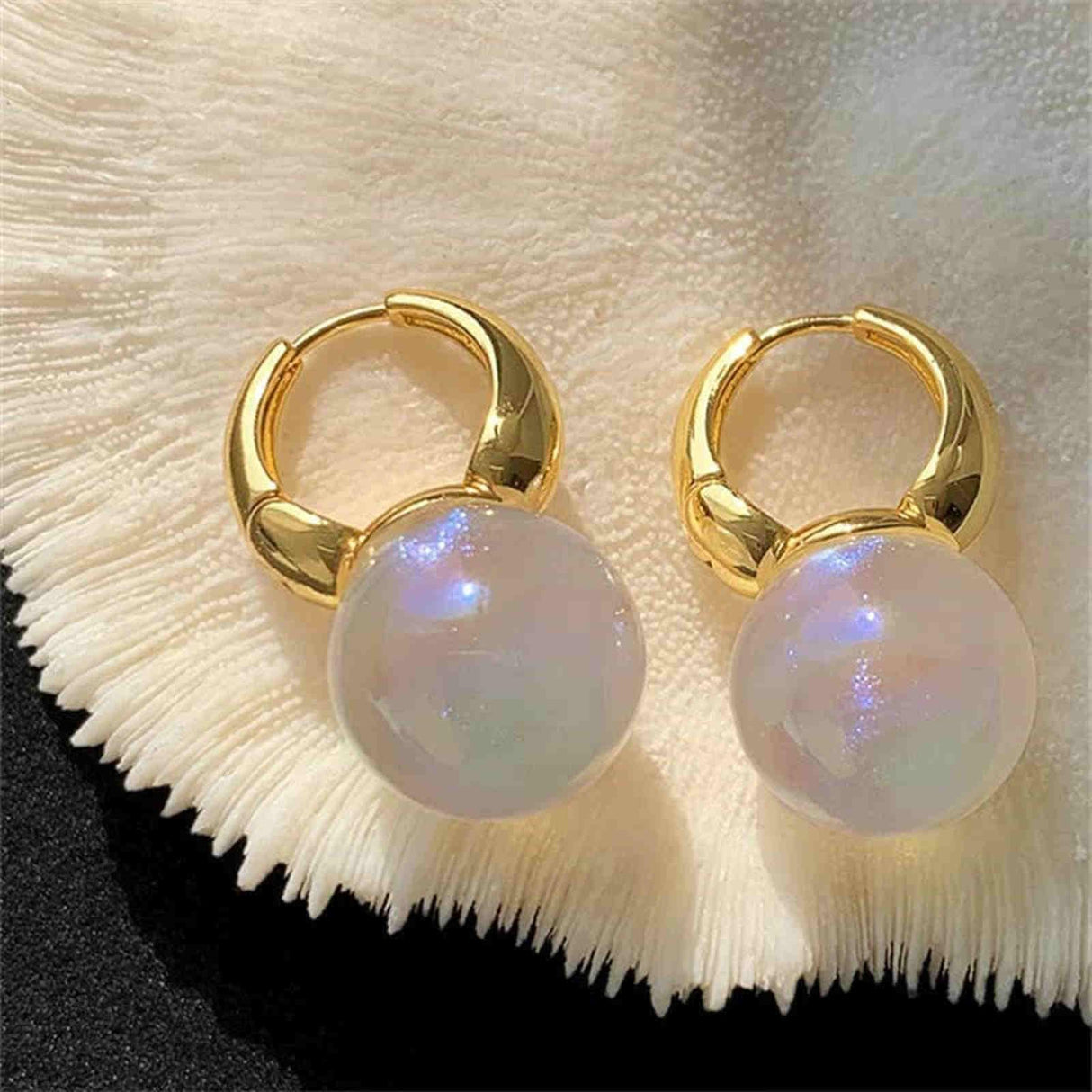 HUGE TOMATO Opal Big Pearl Drop Earrings for Women | Elegant Large Moonstone Pearl Earrings Dangle, Dainty Gold 925 Sterling Silver Hoop, Cute Earing Dangling for Teen Wedding Jewelry Gift,14mm