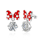Red Bow Earrings Sterling Silver Red Mouse Bow Stud Earrings with Big Sparkling CZ Dangle Cute Dainty Sweet Bowknot Earrings Lucky Cute Animal Stud Jewelry Gifts for Women Daughter Birthday