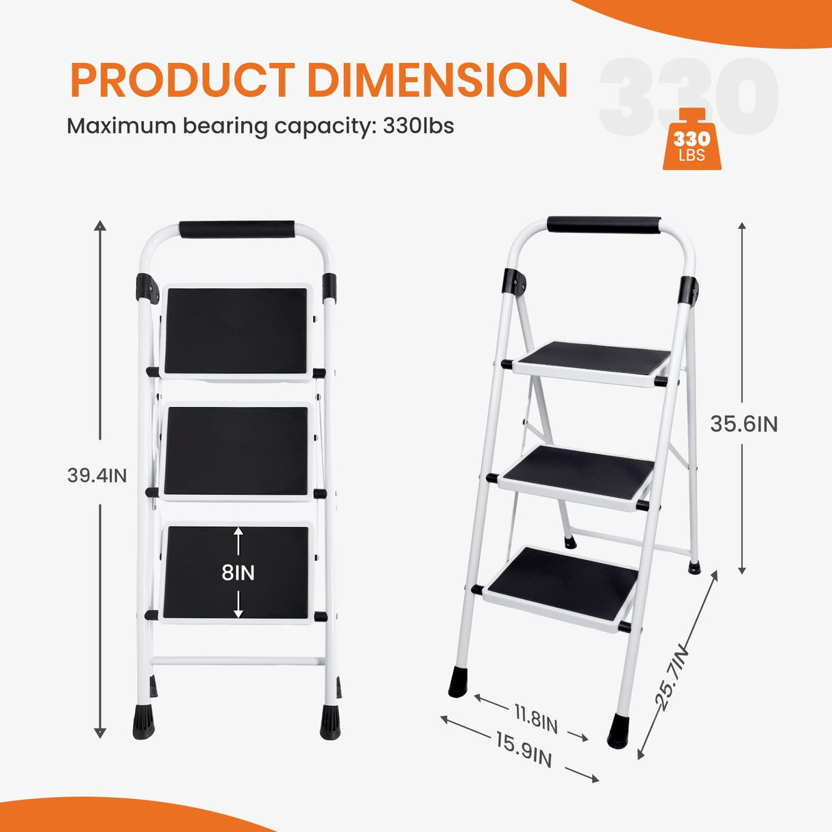 Sweetcrispy 3 Step Ladder, 330lbs Folding Step Stool with Anti-Slip Pedal