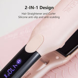 ANGENIL Pro Titanium Flat Iron Hair Straightener 1.75" Wide, Salon Grade Dual Voltage Straightening and Curler 2-in-1 with Heat Resistant Silicone Mat, Adjustable Temp 240°F-470°F, 15s Fast Heating