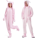 Ezuwail Adult Bunny Onesie Animal Pajamas for Women, Christmas Halloween Onesie Adult Pink Bunny Costume for Sleepwear, Homewear, M