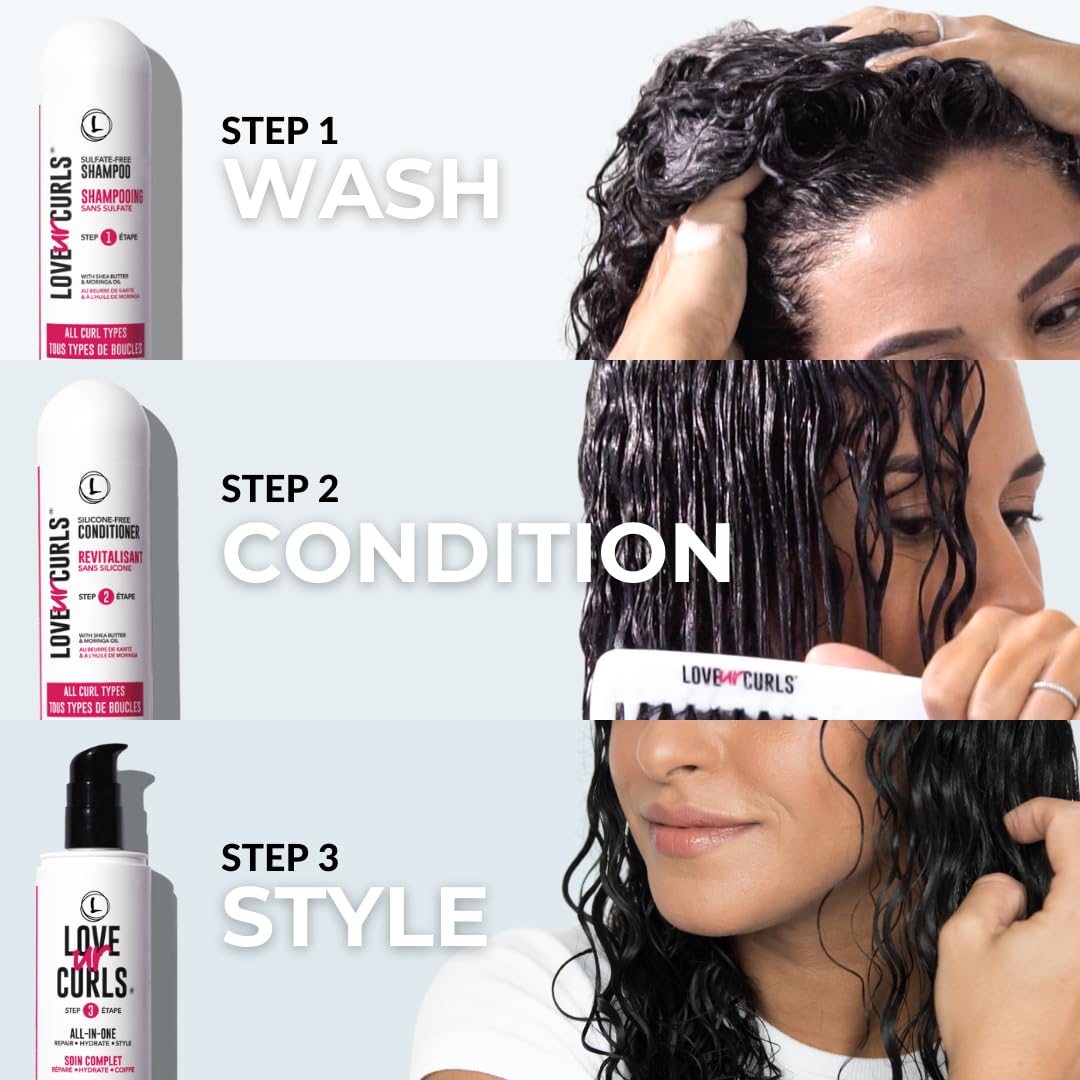 Love Ur Curls - Shampoo & Conditioner Set with All in One Curl Cream Styler for Wavy Hair, 3 Step System for Repair and Moisturizing
