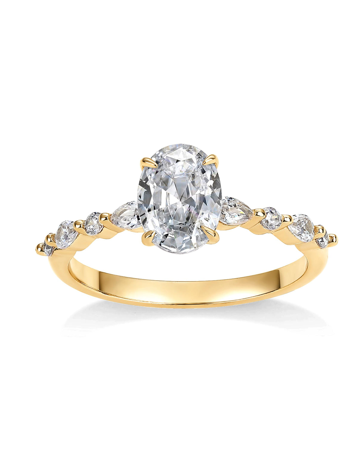 PAVOI 14K Yellow Gold Plated 1.25CT Oval Cubic Zirconia Promise Engagement Ring | Solitaire Wedding Bands | Halo Engagement Ring for Women | Size 7