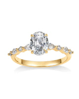 PAVOI 14K Yellow Gold Plated 1.25CT Oval Cubic Zirconia Promise Engagement Ring | Solitaire Wedding Bands | Halo Engagement Ring for Women | Size 7