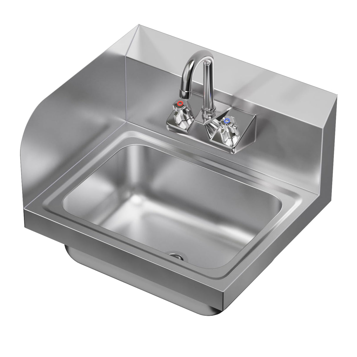 AmGood Stainless Steel Wall Mount Hand Sink with Faucet and Left Sidesplash 17" x 15" | NSF Commercial Hand Washing Basin For Restaurant, Kitchen and Home | Bowl Size: 10" x 14"