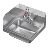 AmGood Stainless Steel Wall Mount Hand Sink with Faucet and Left Sidesplash 17" x 15" | NSF Commercial Hand Washing Basin For Restaurant, Kitchen and Home | Bowl Size: 10" x 14"