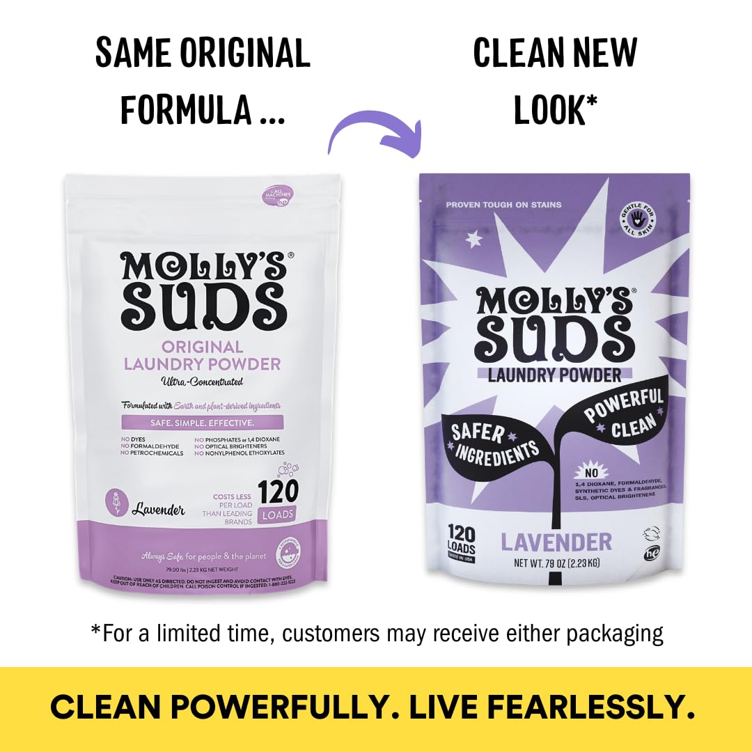 Molly's Suds Original Laundry Detergent Powder | Clean Laundry Detergent Powder for Sensitive Skin | Simple, Effective Ingredients, Stain Fighting | 240 Loads (Lavender)
