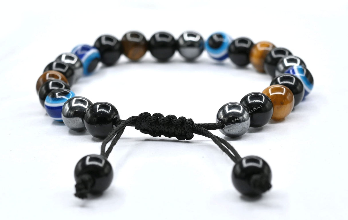 Amazing Gemstone Evil Eye Bracelets for Men Women - Ultimate Protection - Black Obsidian, Tigers Eye and Hematite - Healing Bracelets Gifts for Mom Mothers Day Pulseras Para Hombres Mujer
