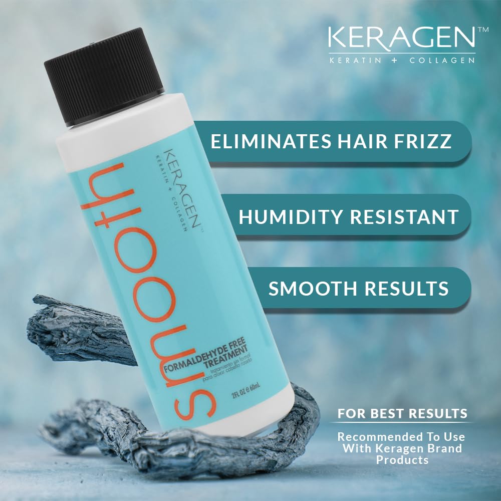Keragen - Brazilian Keratin Smoothing Treatment, Blowout Straightening System for Dry and Damaged Hair, Formaldehyde Free, 2 Oz - Eliminate Curls and Frizz, Fine to Medium Hair