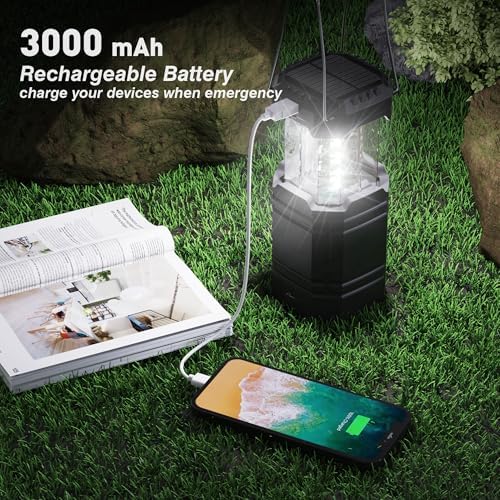 3000mAh Large Capacity Hand Crank Solar Camping Lantern, Portable Ultra Bright LED Torch, 23-26 Hours Running Time, USB Charger, Electronic Lantern for Outdoor
