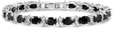 KEZEF Tennis Bracelets For Women - Cubic Zirconia - Oval 7x5mm Black Gemstones - Round 2.50mm White CZ - Silver Plated Brass - 7 Inch - Hypoallergenic Bracelets