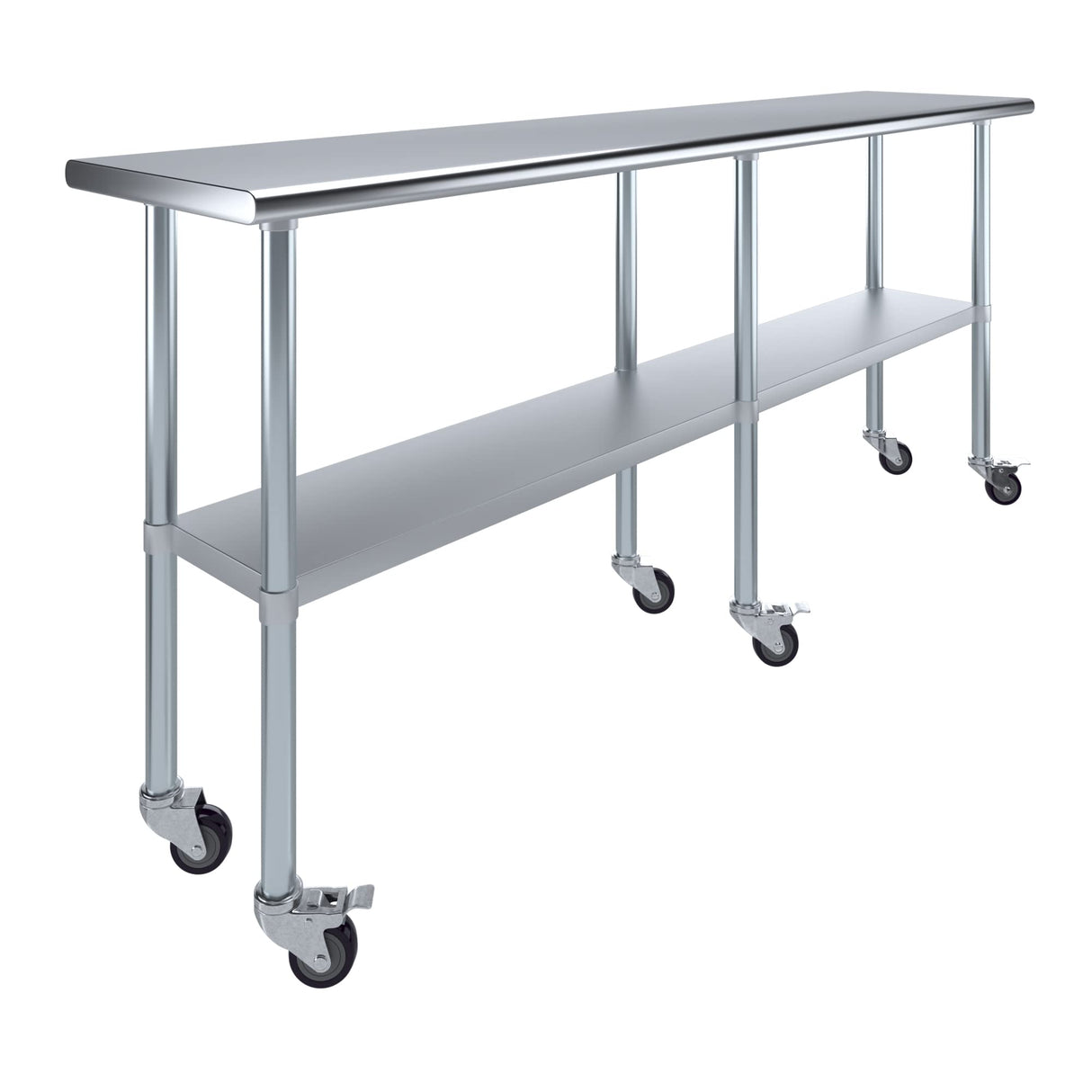 AmGood 18 in. x 84 in. Stainless Steel Work Table with Wheels | Metal Kitchen Food Prep Table | NSF
