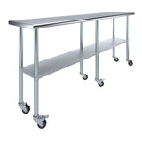 AmGood 18 in. x 84 in. Stainless Steel Work Table with Wheels | Metal Kitchen Food Prep Table | NSF