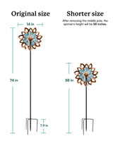 Cyan Oasis Copper Wind Spinners Outdoor 74 Inches with Solar LED Light, Kinetic Dual Wind Sculptures & Spinners for Yard Lawn Garden Decor, Large Metal Clearance Windmill with Bronze Leaf