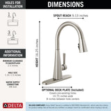 Delta Lenta Brushed Nickel Kitchen Faucet with Pull Down Sprayer, Modern Single Hole Kitchen Sink Faucet, Single Handle, SpotShield Stainless 19802Z-SP-DST