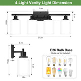 MOKATNG 4-Light Bathroom Light Fixtures, Vanity Light with Milky White Shades, Matte Black Bathroom Light Fixtures Over Mirror, Modern Bathroom Wall Lamp for Mirror Living Room Cabinet Bedroom