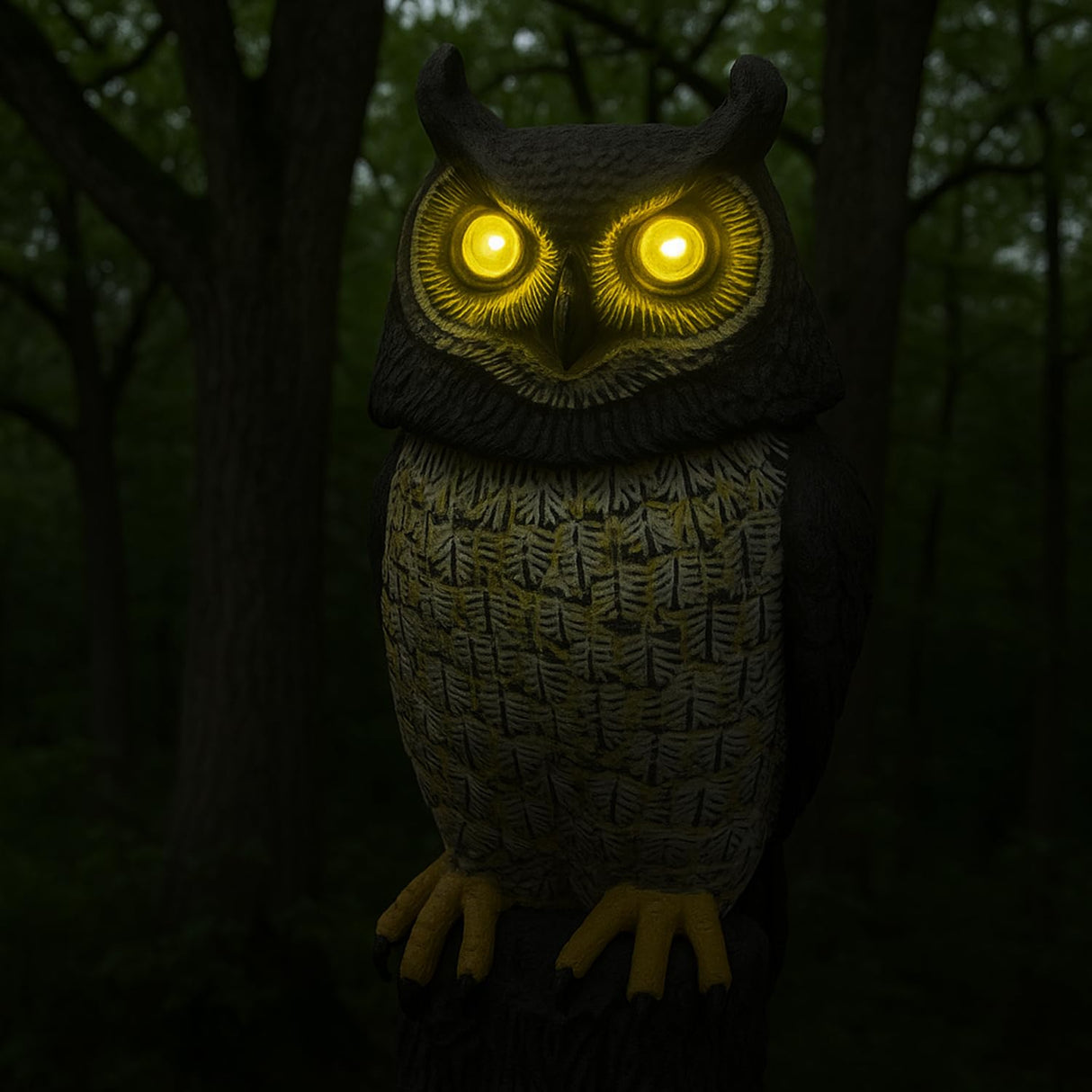 GIFTEXPRESS 1Pcs Solar Power Owl Decoy – 17" Motion Sensor Pest Repellent with Rotating Head, LED Eyes & Sound – Fake Horned Owl for Garden, Yard, Balcony, Farm, Patio, Roof, Lawn- Life Size