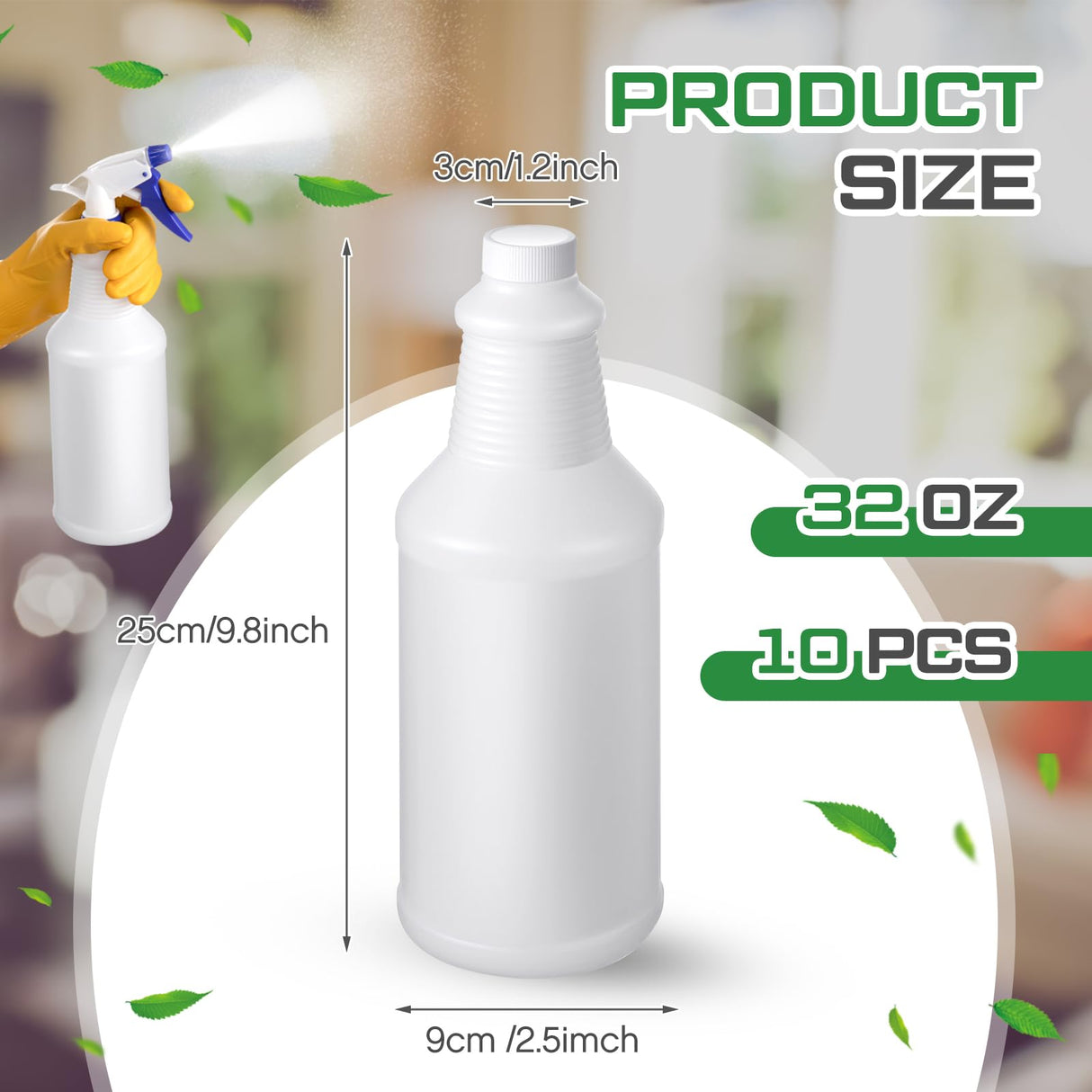 Honeydak 10 Pcs Chemical Resistant 32 oz Bottles, Commercial-grade Quality Reusable Plastic Bottle, Hdpe Plastic, Suitable for Home, Garden, Work (Nozzles Not Include)