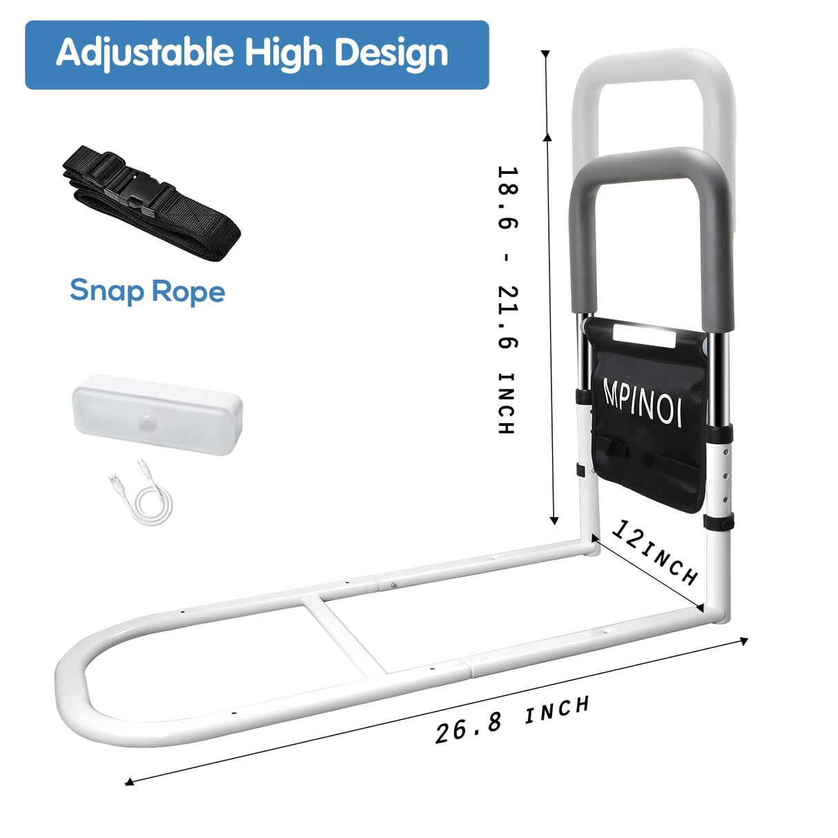 MPINOI Bed Rails for Ederly Adults Safety, Adjustable Height Bed Assist Rails for Seniors Fall Prevent Grab Bar Fits King Queen Full Twin Bed…