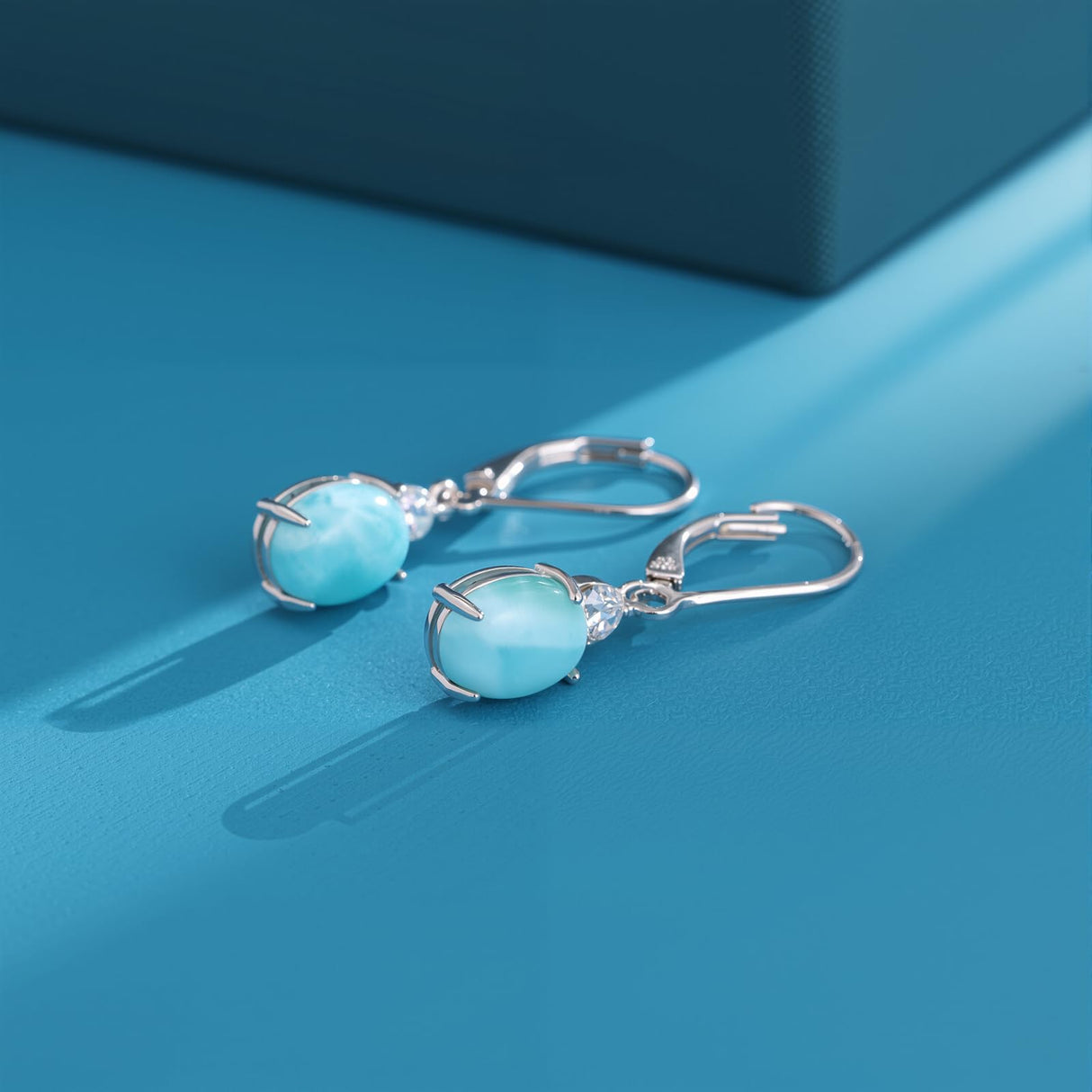 Larimar Dangle Earrings,925 Sterling Silver Gemstone Larimar Drop Earrings for Women