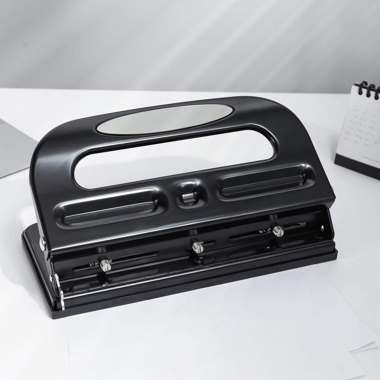 Amazon Basics Semi-Adjustable 3-Hole Punch, 30 Sheet Capacity, Black