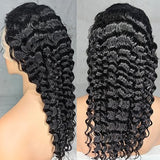 24Inch Deep Wave Lace Front Wigs Human Hair-13x4 HD Transparent Deep Wave Frontal Wigs Human Hair Glueless Curly Wigs for Women 200% Density Curly Lace Front Wigs Human Hair Pre Plucked with Baby Hair