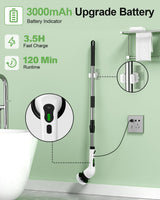 Electric Spin Scrubber, Cordless Power Cleaning Brush with 9 Replaceable Brush Heads, Bathroom Scrubber with Extension Arm, 2-Speed Motorized Tile Floor Scrubber for Tub, Sink, Wheel, White-ra1