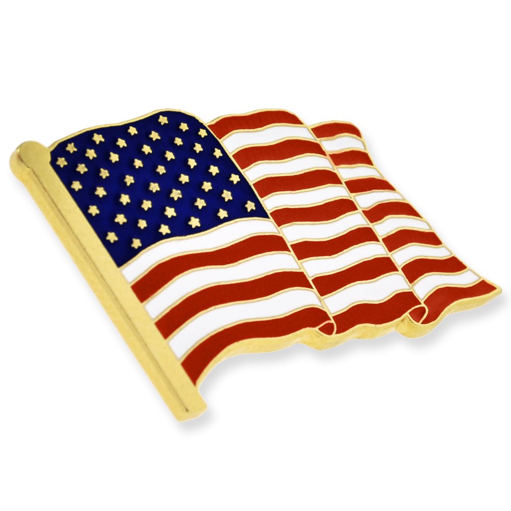 PinMart Set of 2 American Flag Lapel Pins Waving Gold colored&Nickel Plated