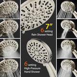 AquaDance 7" Premium High Pressure 3-Way Rainfall Combo with Stainless Steel Hose – Enjoy Luxurious 6-setting Rain Shower Head and Hand Held Shower Separately or Together – Brushed Nickel Finish