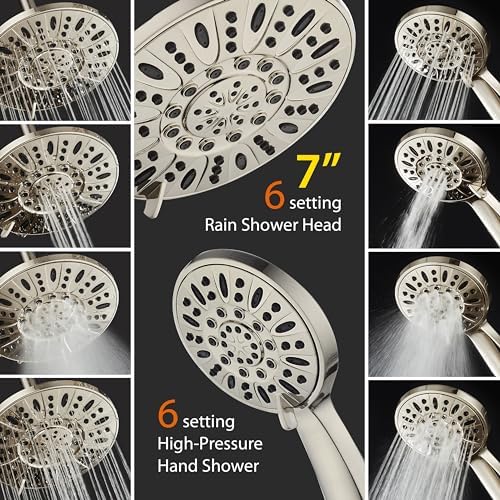 AquaDance for California - 7" Premium High Pressure 3-Way Rainfall Combo for Best of Both Worlds - Enjoy Luxury 6-Setting Rain Showerhead and Hand Held Shower Separately or Together - Nickel Finish