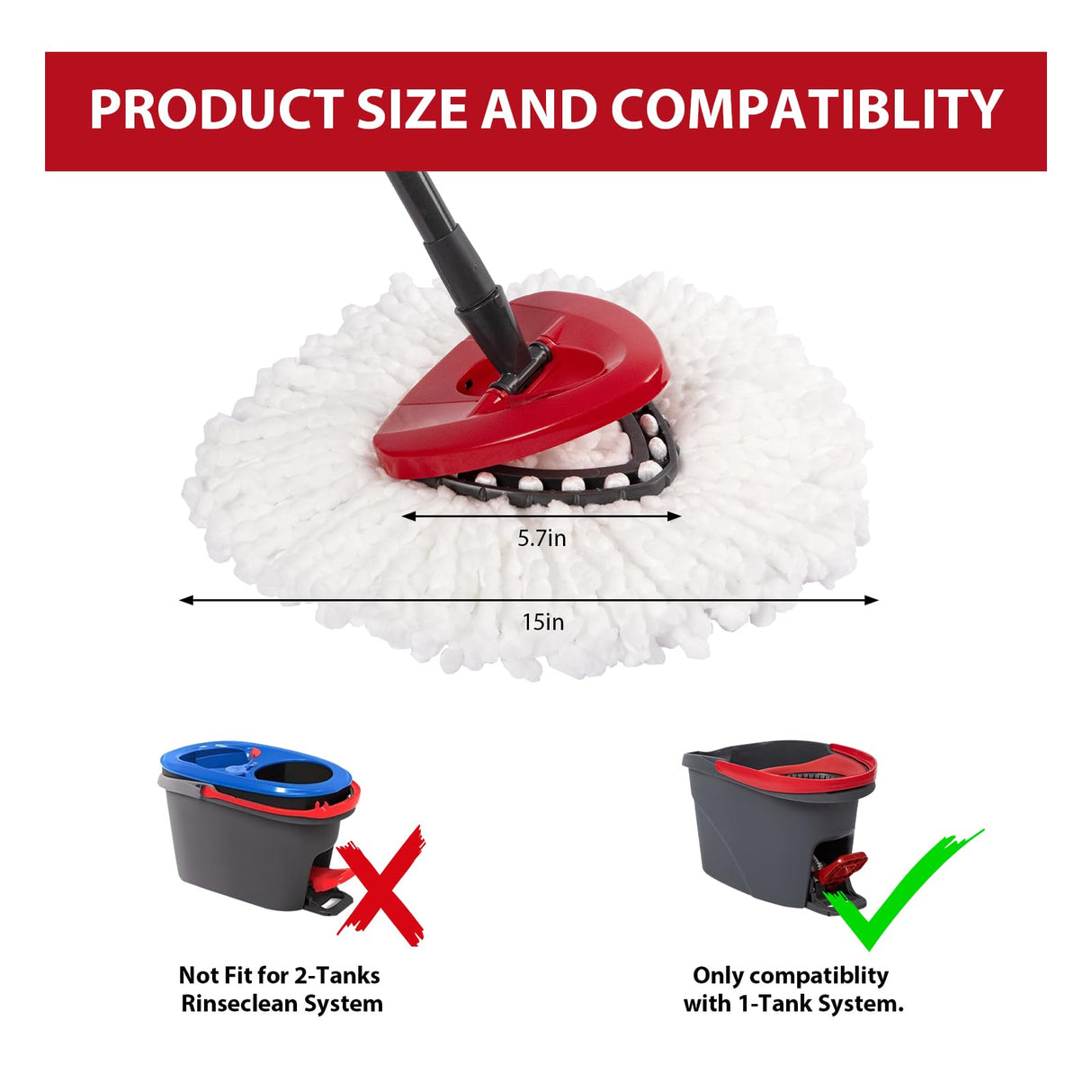 6-Pack Mop Replacement Heads for Ocedar Mop Replace Head EasyWrin Spin Mop Heads Replacements, Easy Cleaning Mop Head Replacement