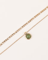 Zikichiky 14K Gold Plated Layered Necklaces for Women-Green Jade & Red Stone Pendant Figaro Chain Necklaces Non Tarnish, Stackable Choker Gemstone Jewelry Gifts