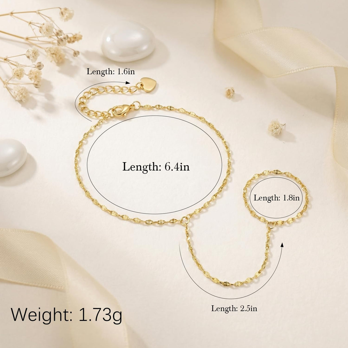 TOBENO 14K Gold Bracelets for Women 14K Gold Hand Chain for Women Rings Bracelet Hand Chain Unique Design with Refined Sparkle Womens Bracelets