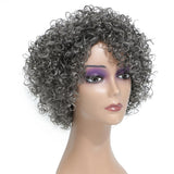 HUA Grey Glueless Wigs Human Hair Wigs for Black Women Grey Short Curly Wigs for Black Women Human Hair Mixed Kinky Curly Wear and Go Glueless Wig Ombre Gray 8 Inch Short Wigs for Older Women