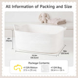 OIAHOMY Cotton Rope Gift Basket Empty with Bags & Ribbons, Woven Baby Shower Basket for Nursery & Pet Toys, Ideal Personalized Gift for Holidays, Birthdays & Decor, White