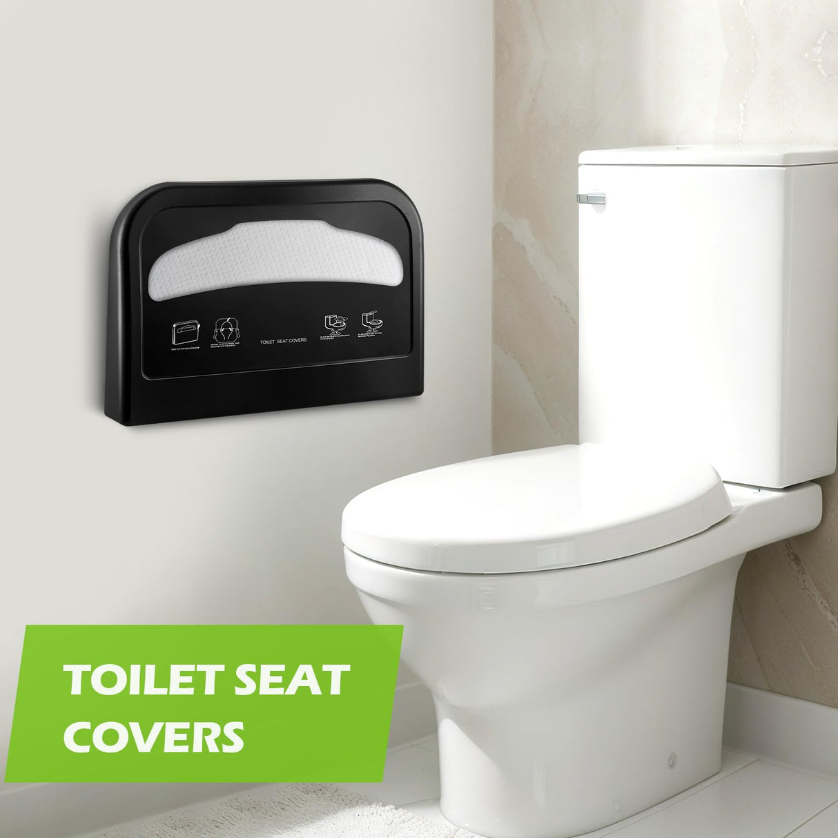 Hushee 2 Pcs Toilet Seat Cover Dispenser Wall Mount, Toilet Seat Cover Holder Plastic Black Dispenser for Disposable Half Fold Toilet Seat Liner for Commercial and Bathroom Use