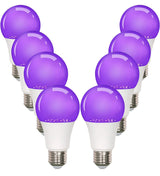 GODUORA 8-Pack LED Black Bulb, A19, UVA 385-400NM, 9W (100W Equivalent), E26 Head, Non-Dimmable, for Halloween Decorations, Glow Parties, Fluorescent Posters