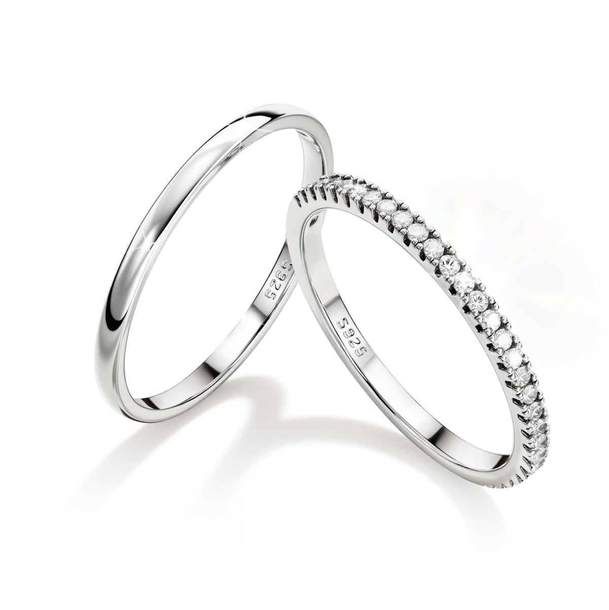 MILACOLATO 2Pcs S925 Sterling Silver Rings for Women Non Tarnish S7