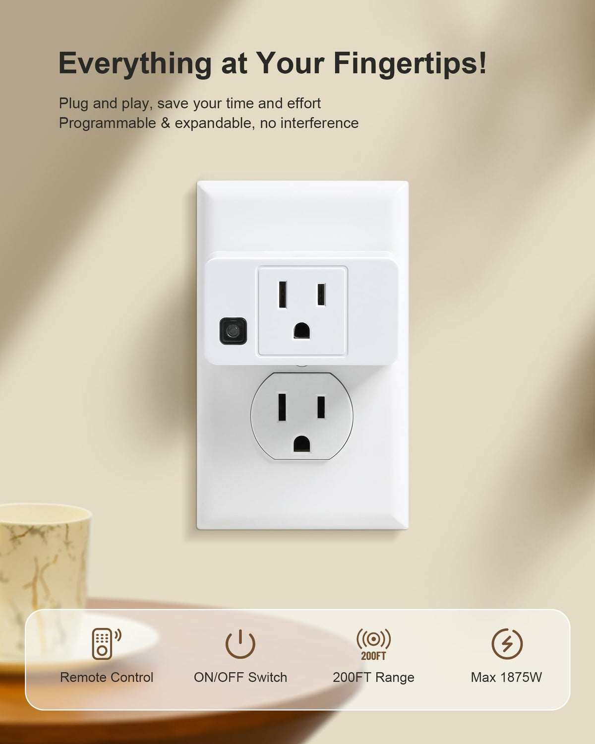 Remote Control Outlet, 200FT Long Range Wireless Light Switch, Mini El ...