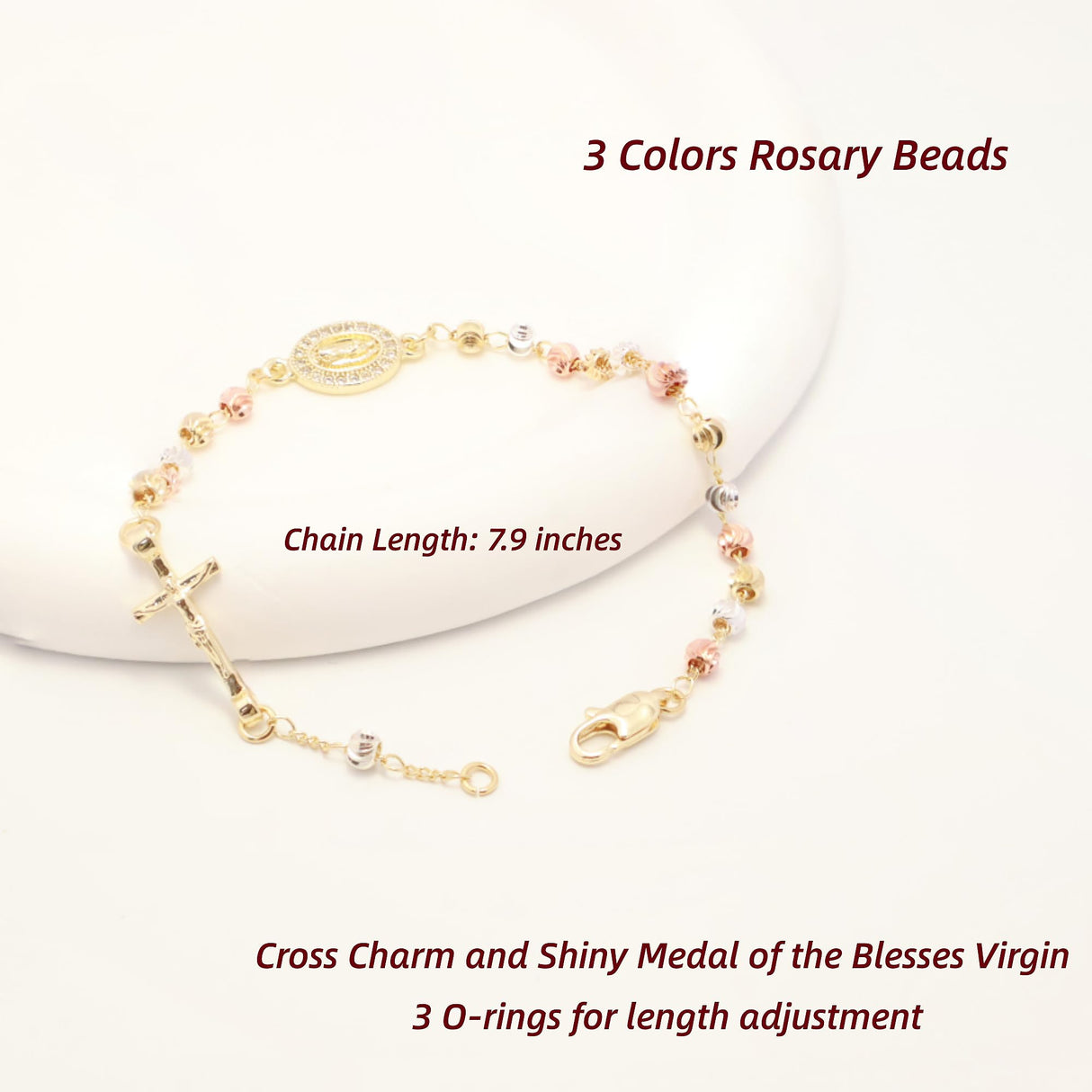 Women's Catholic Rosary Cross Bracelets - 14K Gold Plated Virgin Mary Rosarios Catolicos Crucifix Charm Bracelet for Women, Dainty Virgen de Guadalupe Religious Gift for Women Confirmation Baptism