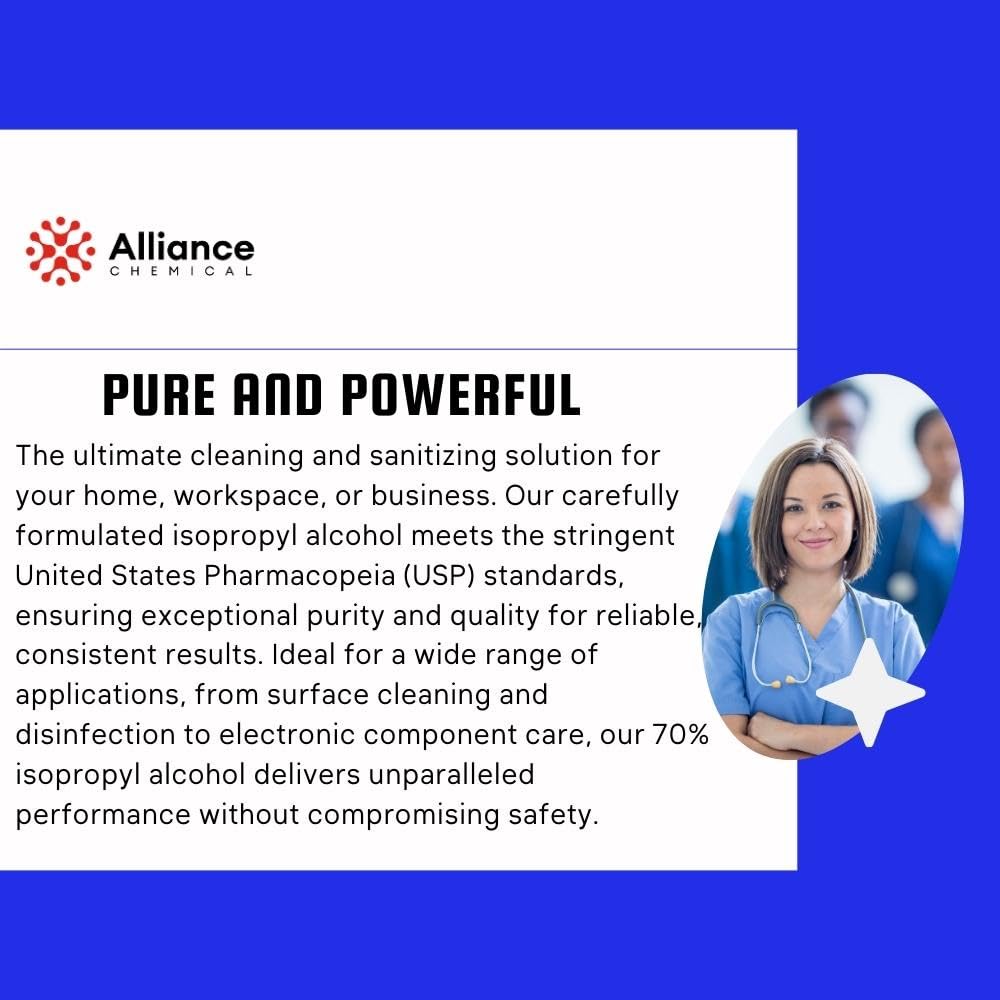 Isopropyl Alcohol (IPA) 70% - USP Grade - Quart Spray Bottle 4-Pack (128 FL Oz Total) - Rubbing Alcohol - Alliance Chemical - Made in America
