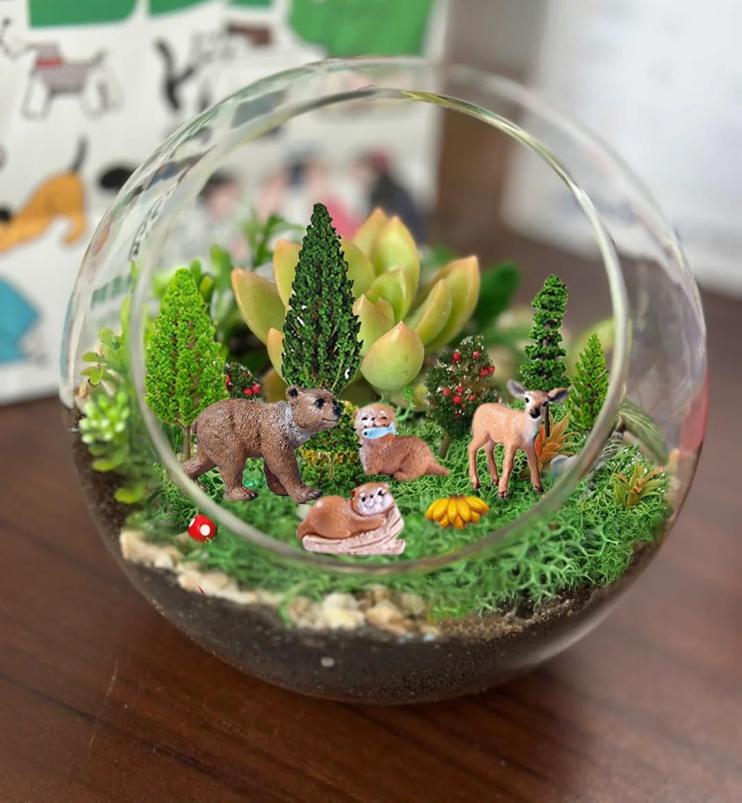 QuarenDen Miniature Garden Accessories, 32 Pcs, Model Scenery Kit, Forest Animal Figures with Model Trees Craft Grass for DIY Crafts, Micro Landscape Decoration