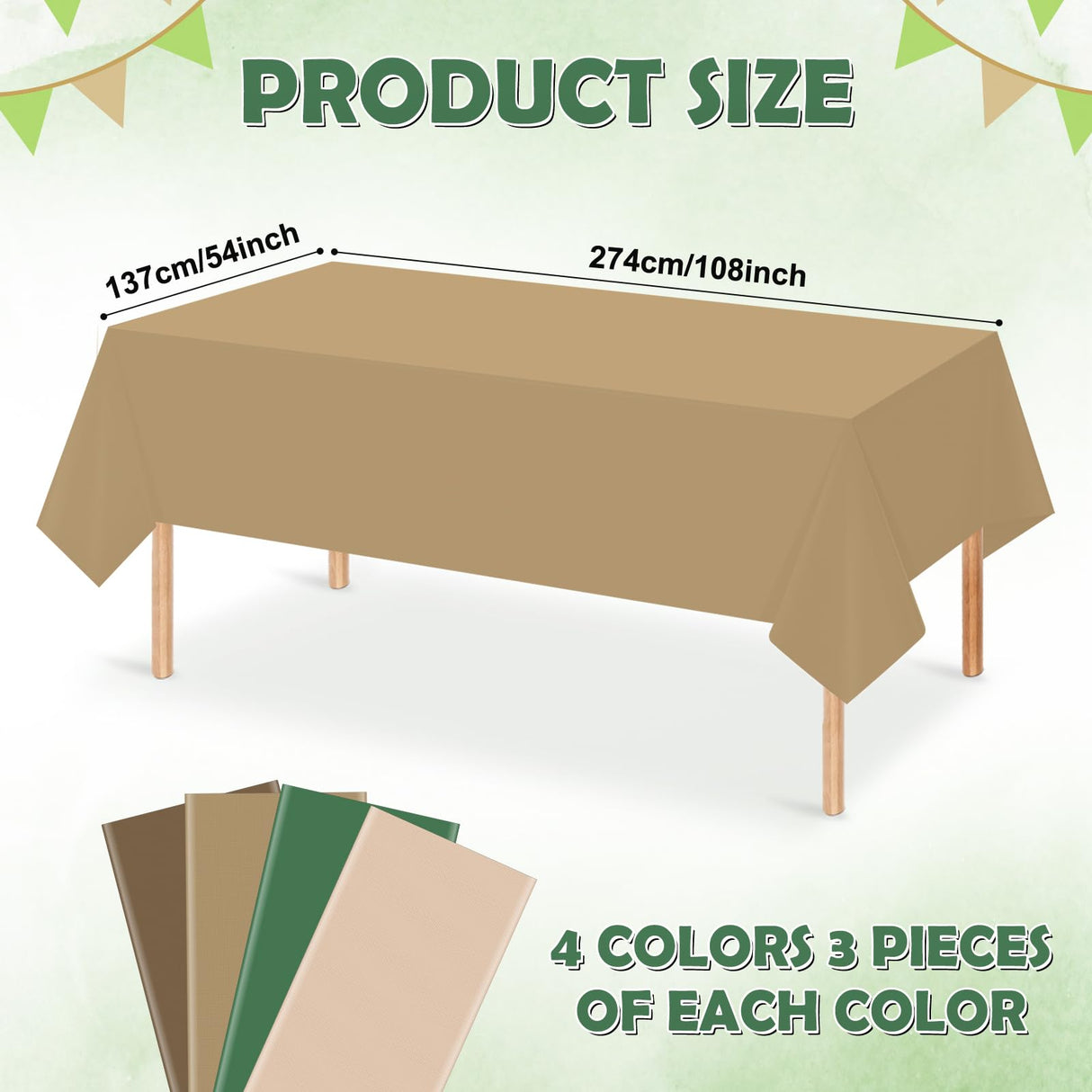 12 Pack Sage Green and Brown Plastic Tablecloth for Rectangle Tables, Safari Baby Shower Disposable Table Cover, Mallard Duck Camo Table Cloth for Jungle Forest Christmas Picnic Woodland Party Decor