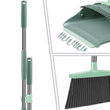 Broom and Dustpan Set for Home, Dust pan with Long Handle, Broom with Dustpan Combo Set, for Home Kitchen Room Office Lobby Floor Use Upright Stand Up Sweeping (Gray&Green)